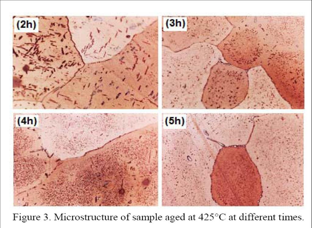 of the microstructure due to the long treatment times. Figure 4 show the microstructure of the sample aged at 450 C during different times.