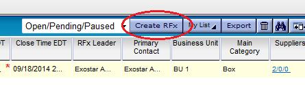 From the top toolbar, go to RFx(s) Create New RFx Or, from the View and Manage RFx(s) page, click the Create RFx button 2.