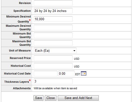Add Simple Items, continued Revision: Any revision number or value. Specification: Any specific values needed to define the item.