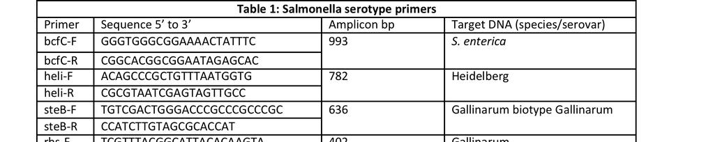 Salmonella multiplex PCR