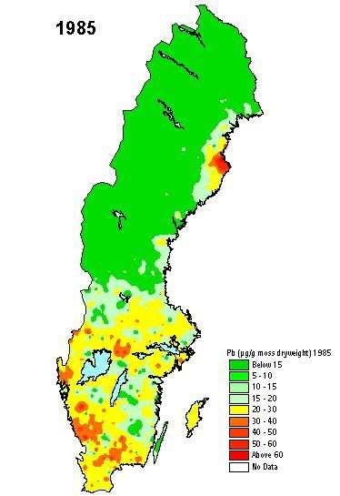 Deposition of lead in Sweden 1975-2000
