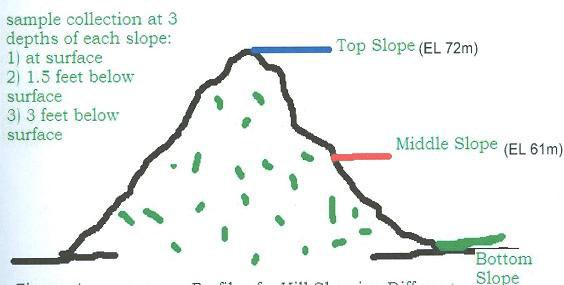 Figure 1.14: A vertical profile of a hill (Goachibagan Medical Hill, Panchlaish, Cluster-9) showing different slopes of it (Top, Middle and Bottom). 1.3 