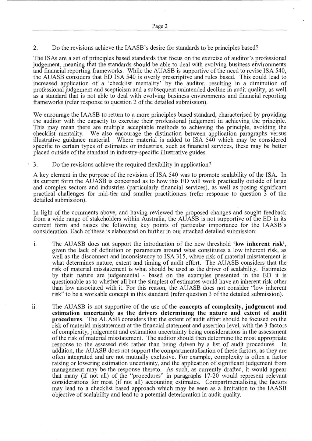 Page 2 2. Do the revisions achieve the IAASB's desire for standards to be principles based?
