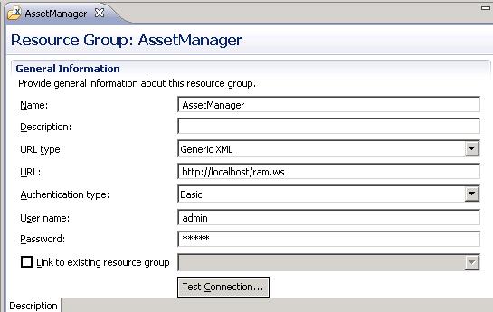 d. Enter the user name and password, which might be admin and admin. e. Save the changes. You have now configured the connection between Rational Insight and Rational Asset Manager. f.
