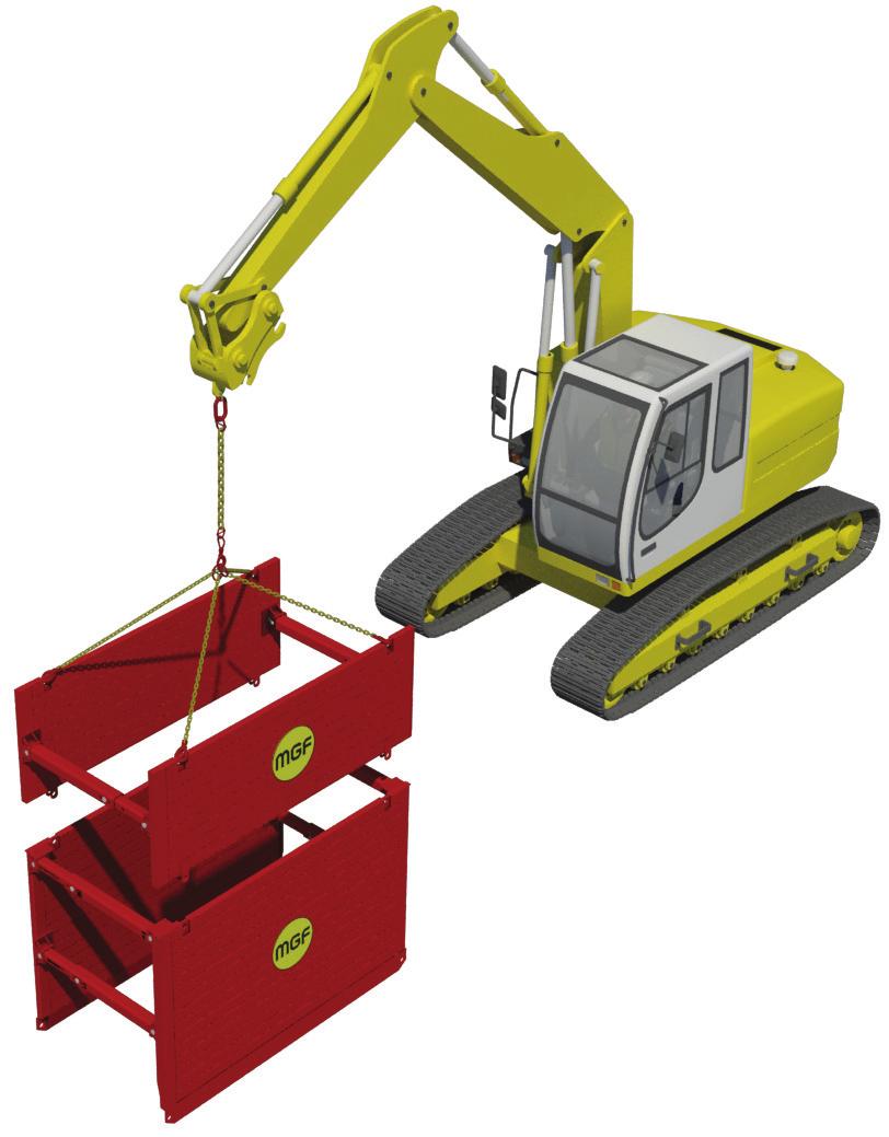 Description Simple to assemble, robust, two sided mechanical excavation support system designed to be installed by an excavator utilising the dig and push or excavate and lower in place techniques.