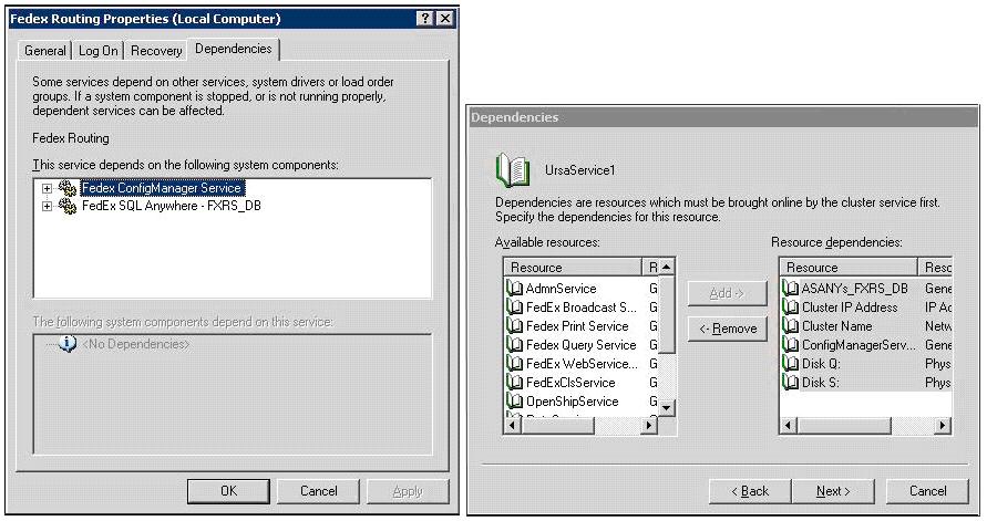 Chapter 1: Installation of FedEx Ship Manager Server 2. Set dependencies for each added service as the dependencies are displayed in the Service Control panel for all FedEx services. a. Click on the Dependencies tab within the Properties panel.