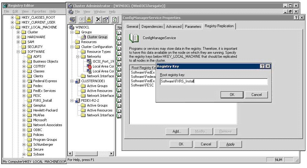 Chapter 1: Installation of FedEx Ship Manager Server Figure 1-19. Registry Key 4. Bring services online, if offline. Right click Cluster Group and select Bring online. See Figure 1-20. 5.