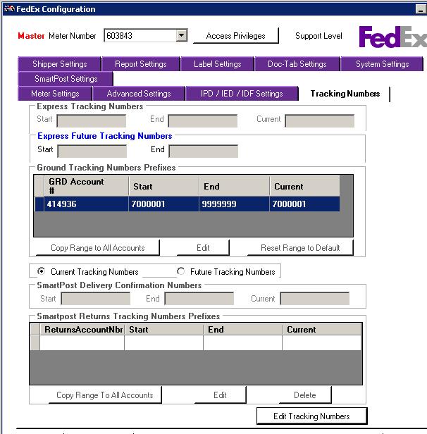 Configuring Tracking Numbers The Tracking Numbers tab shown in Figure 2-53 provides information for FedEx Express and FedEx Ground tracking number management. No entries are required in this window.