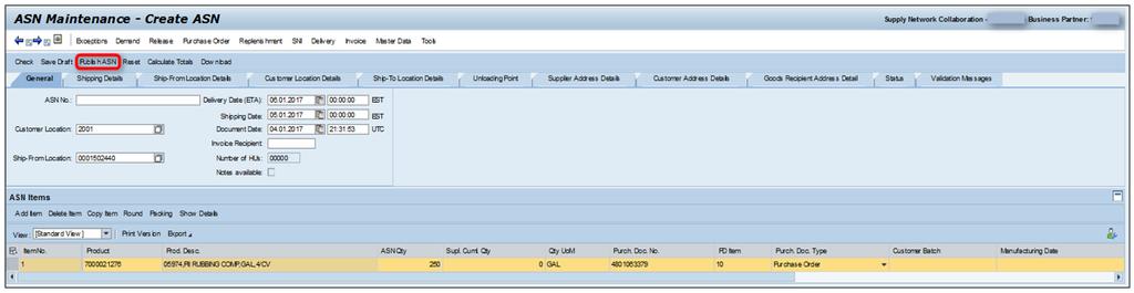 Publishing an ASN - After creating the ASN online and completing the check (with no errors), on the Create ASN window,