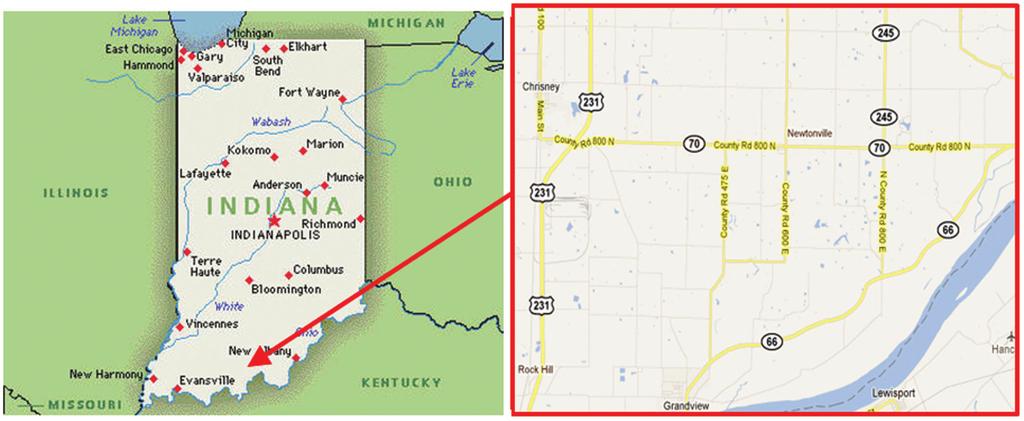 Figure 3.2 Location of the case study road. 3.2 Site Information The case study road is located on SR-70 in the INDOT Tell City Sub-district near Tell City, Indiana.
