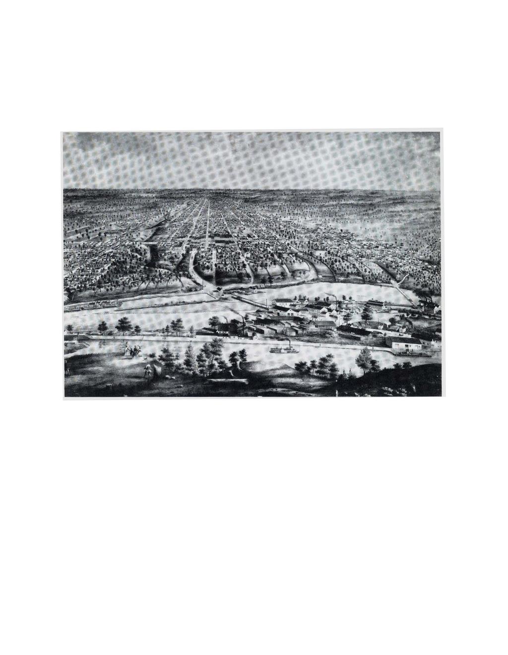 Figure 4. An 1874 lithograph showing a bird s eye view of the Fox River in Appleton, looking north.