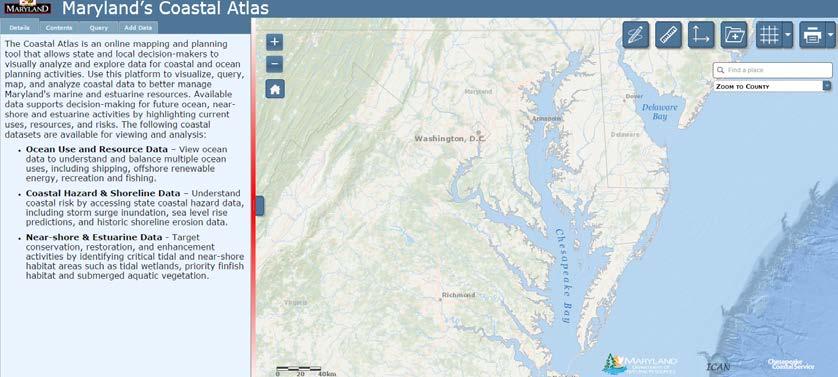 Coastal Atlas Online mapping and planning tool Partners: DNR, MES, Univ.