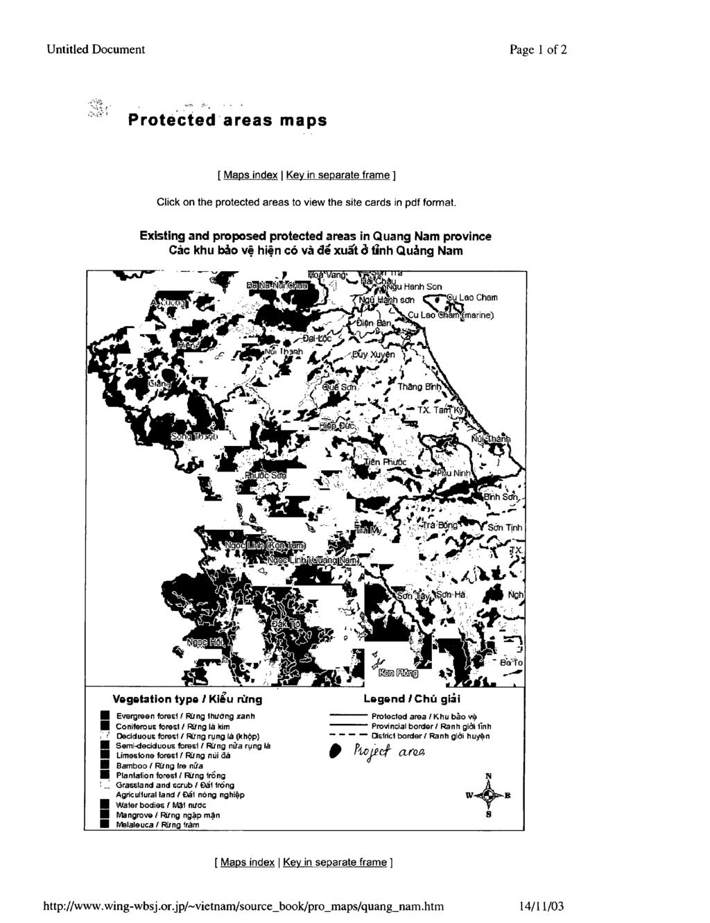 Untitled Document Page I of 2 Protected areas maps [ Maps index I Key in separate frame] Click on the protected areas to view the site cards in pdf format.