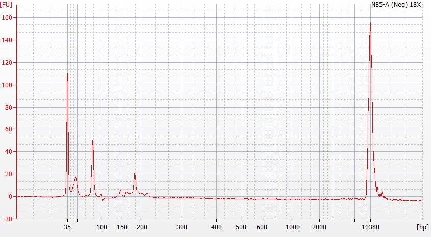 VII. DNA SMART ChIP-Seq Kit User Manual Example Results A successful DNA SMART assay and amplification should yield no product in the negative control (Figure 3, Panel A), and a distinct Bioanalyzer