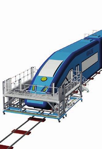 Front-side working platforms + Access to the train from the front side + Contour adaption possible from all sides + Can be equipped with complete or divided sideway extensions.
