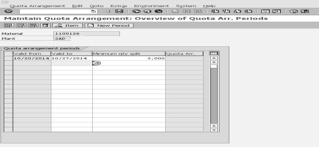 Step 2: Enter the material number and plant for which quota arrangement needs to be