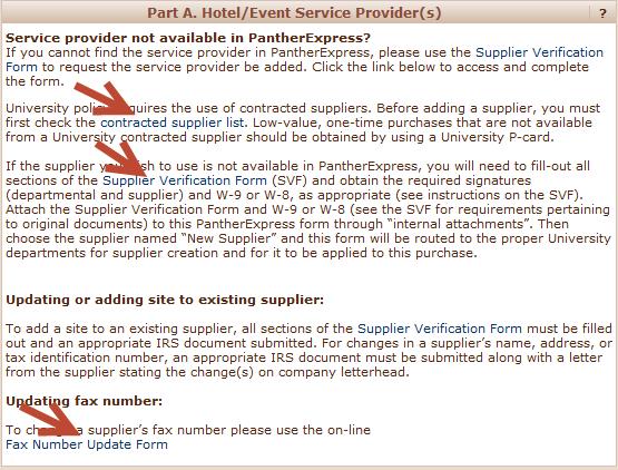 Using the Conference and Event Form in the PantherExpress System The information on the left side of the form also contains hyperlinks.