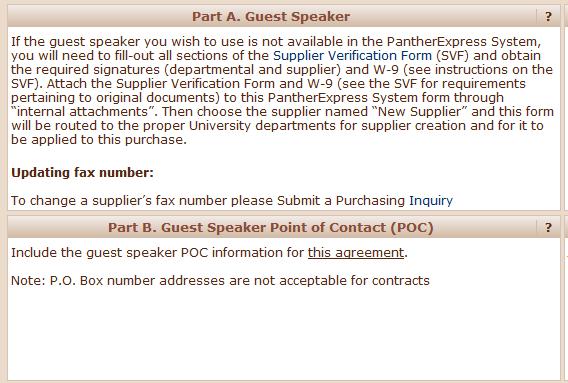 Using the Guest Speaker Form in the PantherExpress System The information on the left side of the form also contains hyperlinks.