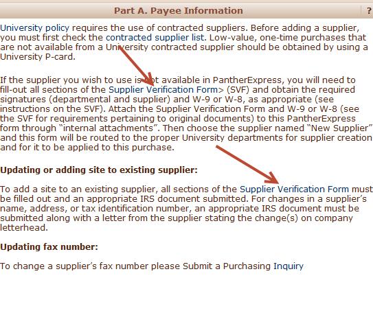 Submitting the Other Payment Request Form in the PantherExpress System The information on the left side of the form also contains hyperlinks.