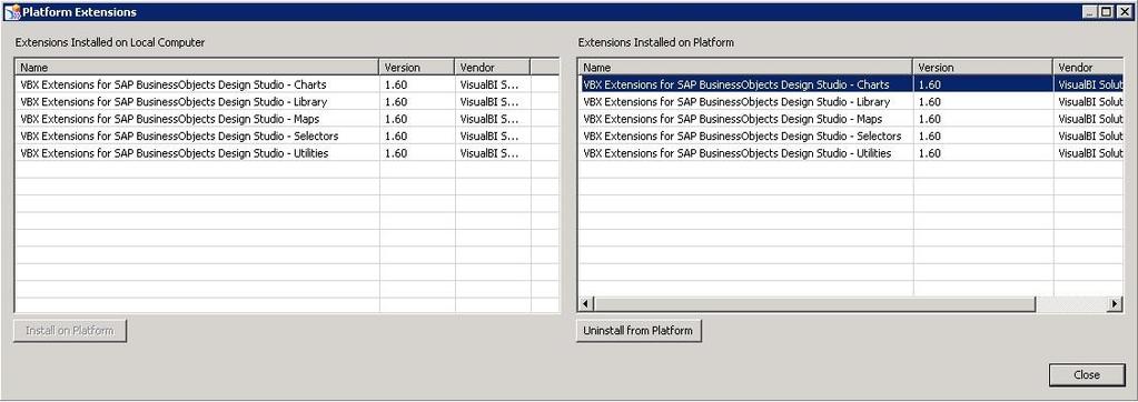 10. In SAP BusinessObjects Design Studio select the menu Tools > Platform Extensions. Figure 6.8: Platform Extensions 11.