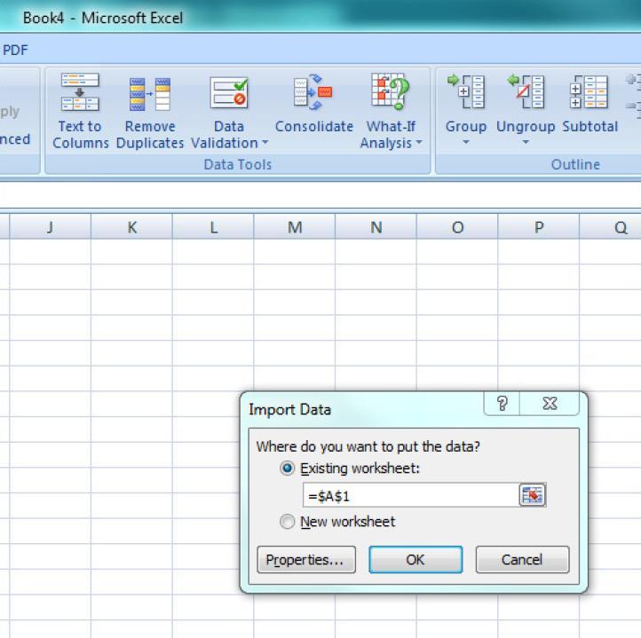 4. Excel will now prompt Where do you want to put the data?