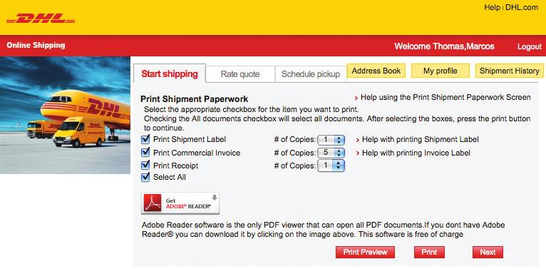 Print Shipment Paperwork Step 7A: Check the box next to Select All to print all available documents, or manually choose which paperwork to print as well as the quantity for each.