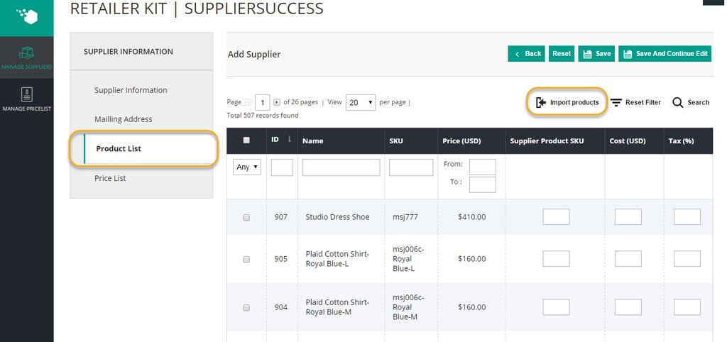 - Please click on the Import products >>> Choose File button, select a CSV file, then click on the Import button.