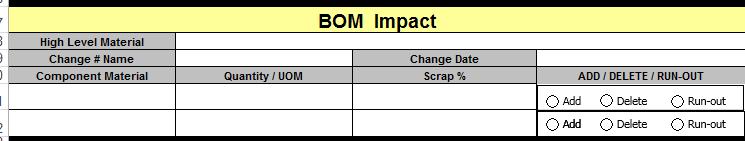 SAP Material Form- Raw or Packaging Add, Change or Extend Raw or Packaging The Raw or Packaging Form can also be used for BOM Changes.