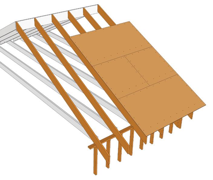 ROOF 11 Ordinary Construction Typical components of wood frame construction Decking 1/2" plywood/osb 6d common nails 6" O.C. edge 8" O.C. field Framing #2 grade 2x rafter & joist framing 24" O.