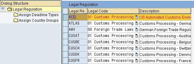 12 5.2 Set Up the Legal Regulation Legal regulations are the central control elements for services performed in GTS. Here you define which laws are checked for export and import processes.