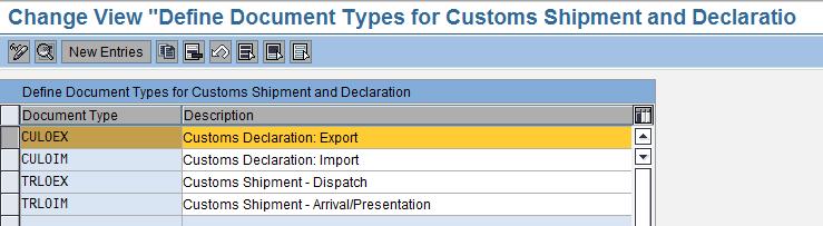 31 Activate the Document Type Activate the document type for Export Customs Processing services in SAP GTS Customs Management.
