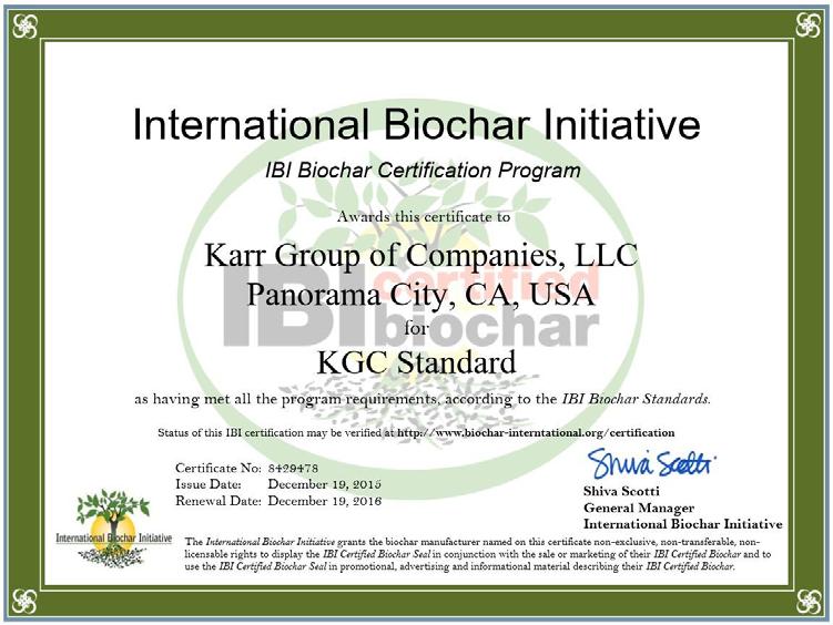 IBI CERTIFICATION International Biochar Initiative Certified (IBI) Merit given to biochar producers who