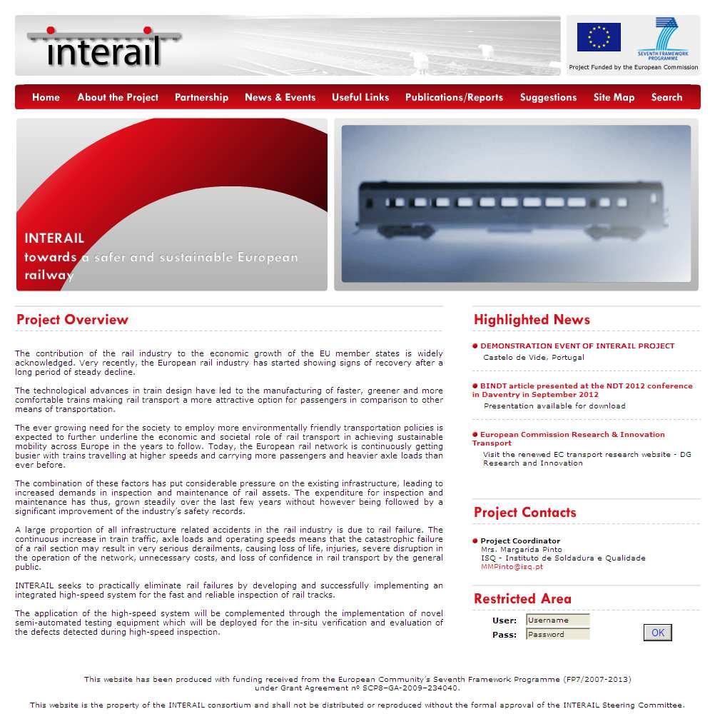 INTERAIL was present in other relevant Railway research and industrial events as WCRR (World Congress for Railway Research), TRA (Transport Research Arena) and INNOTRANS 2012 where specific
