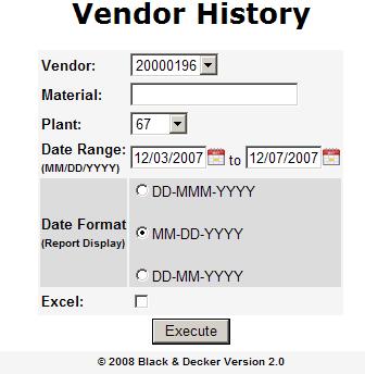 escorecard Vendor History Report To run this transaction follow the steps below: 1. If you have multiple vendor numbers in you profile, select the correct number using the dropdown 2.