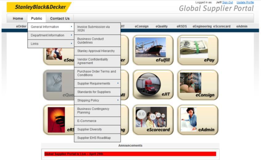 Home Page To access the Global Supplier Portal and other supplier related