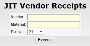 ejit JIT Vendor Receipt To run this transaction follow the steps below: 1. If you have multiple vendor numbers in you profile, select the correct number using the dropdown 2.