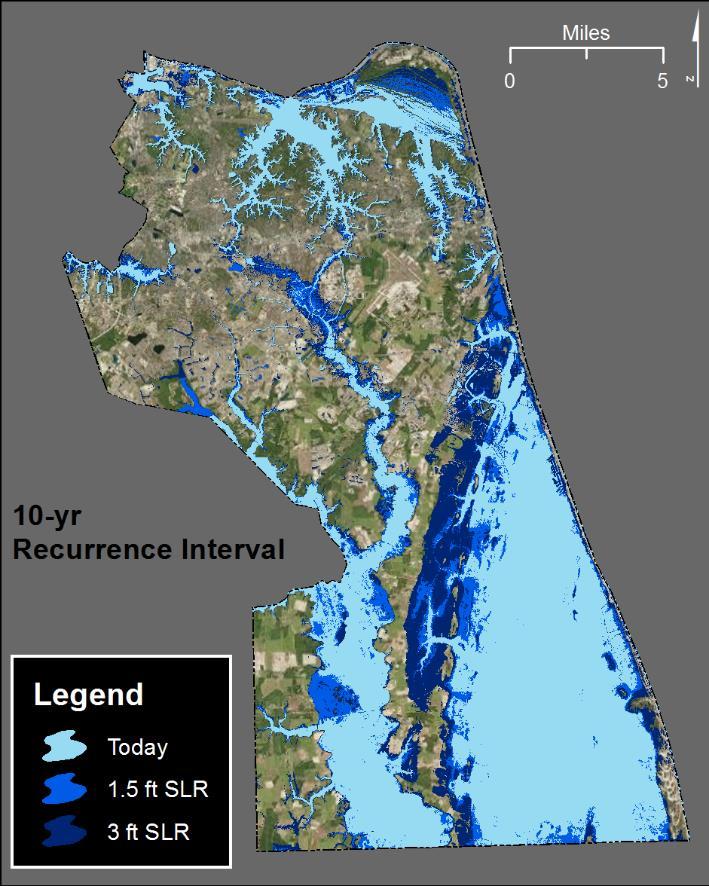 Projected Changes in Coastal Flooding City-wide, areas subject to flooding will increase: In 30-40 years: 1.