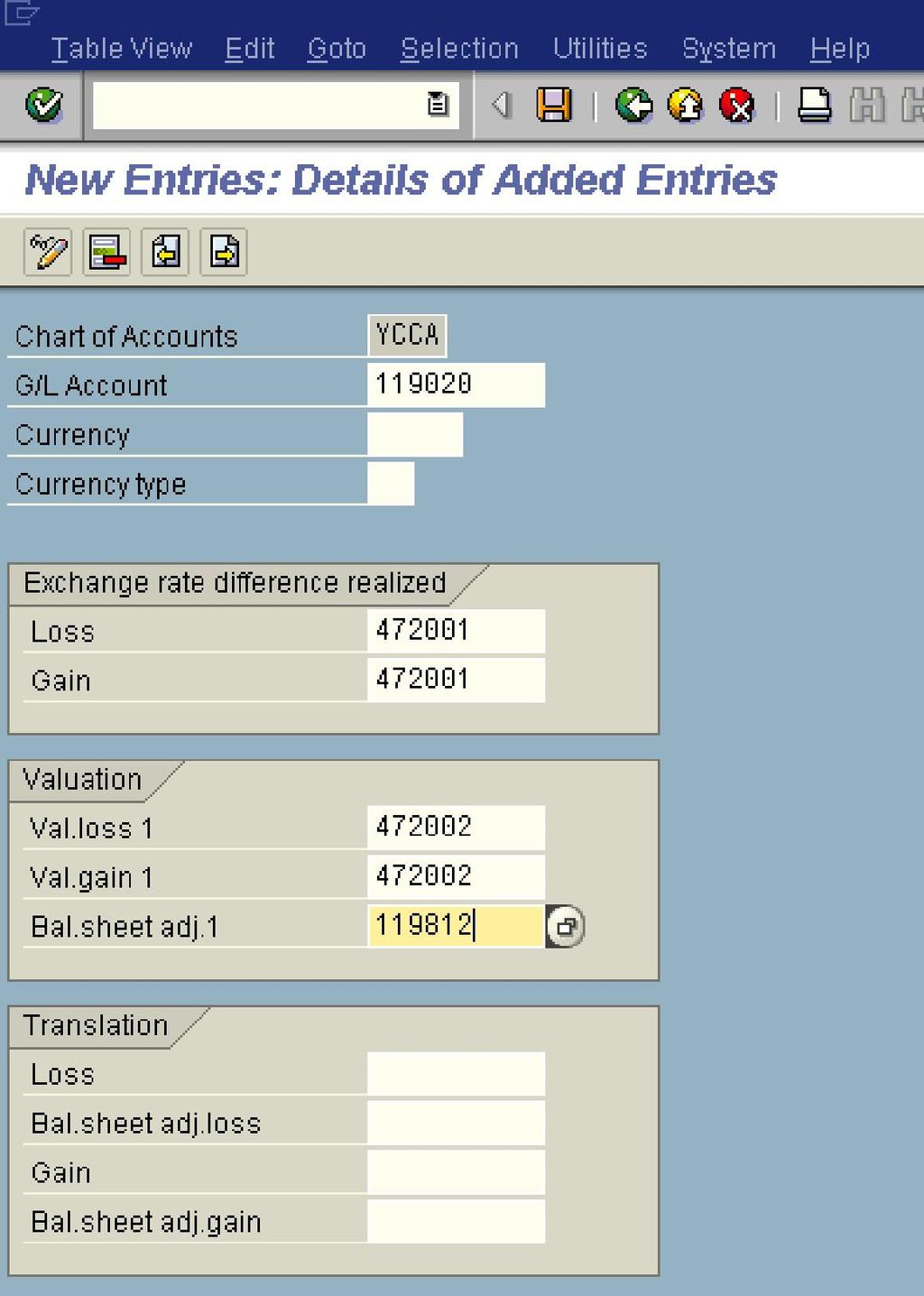 119020 is the GL code for Account Receivables trade 3rd parties Loss: Here you enter the GL code for exchange loss, which is realized Gain: Here you enter the GL code for exchange gain, which is