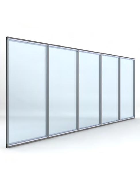 FULL PARTITION - EI00 / EI30 / EI60 GLAZED PARTITION - EI00/EI30/EI60 PLAIN DOOR ASSEMBLY GLAZED ALUMINIUM DOOR ASSEMBLY * * The system features a continuous steel top and bottom profile, 50 mm as