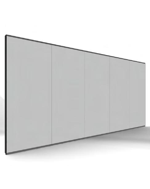 Partition panel options: 18 mm woodchip board with: melamine HPL wood veneer * Metal: 1mm powder coated steel + plasterboard Possible connection with woodchip board: 5 mm recessed joint The glazed