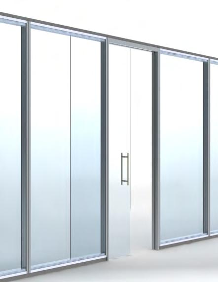 The JB 2000 glazed partition can be fitted with a glazed sliding door. This slides into the partition.