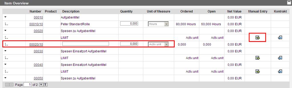 You cannot enter more service units than are available for the item in the "Open" column. You can also enter expenses if the billing of expenses has been agreed with your client.