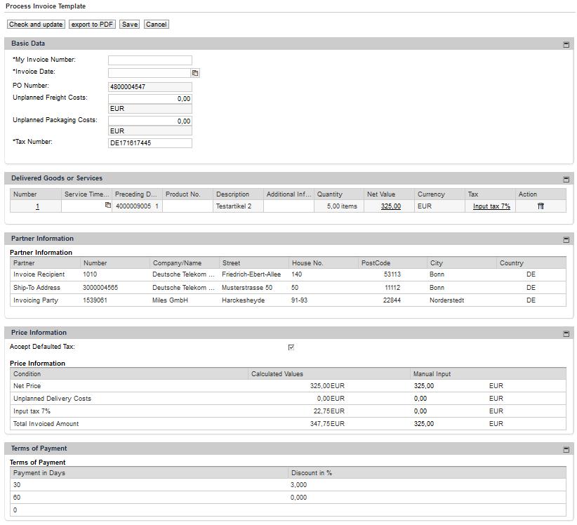 Figure 63: View of the edit mode of the Invoice Template.