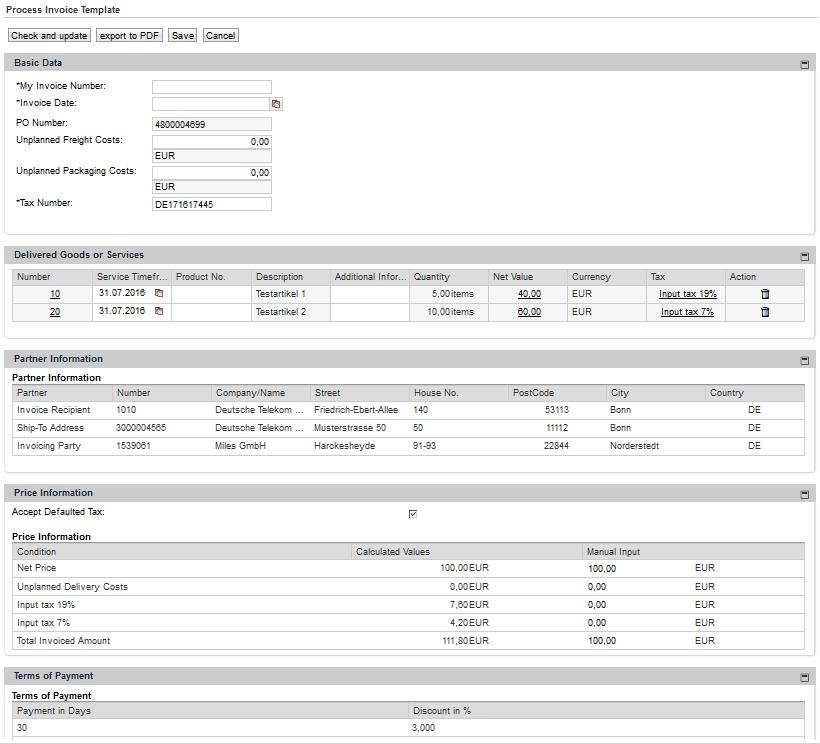 Figure 66: View of the edit mode of the Invoice Template.