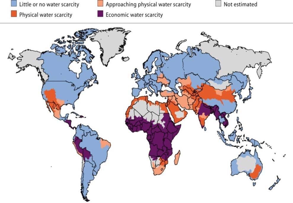 Water scarcity intensifying 1/3 of the world s population live in water scarce areas Many