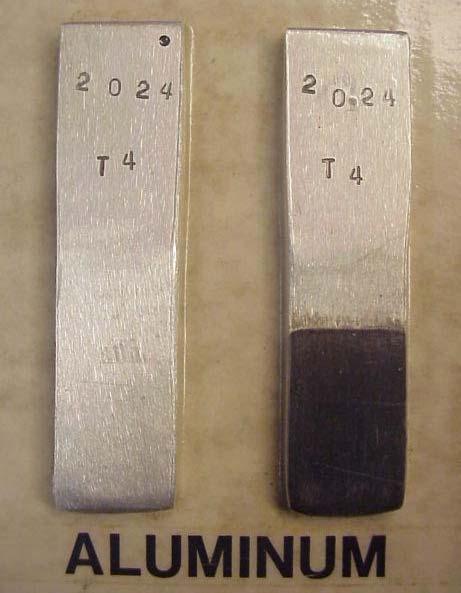 Simple Aluminum Corrosion test: Immerse freshly ground metal strip in