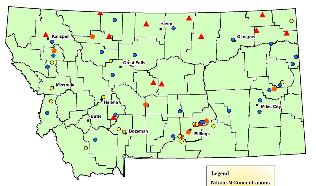 Where in Montana is nitrate in groundwater a big issue?
