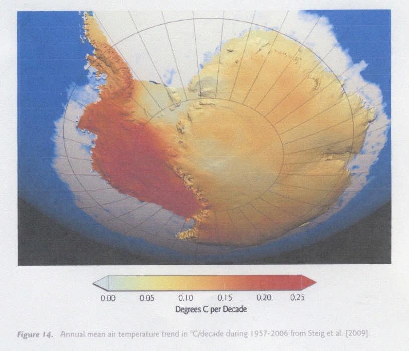 s-15 A recent report in April of this year suggested that the melting of the Antarctic ice shelves was being slowed because the cold fresh water from the melting ice was floating on the warmer but