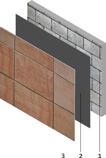 MASONRY BLOCK OR BRICK WALL FIXING DETAILS ADHESIVE ADHESIVE + FIXINGS 1. It is the most straightforward installation method. Ashlar tiles are fitted directly onto the masonry wall using adhesive.