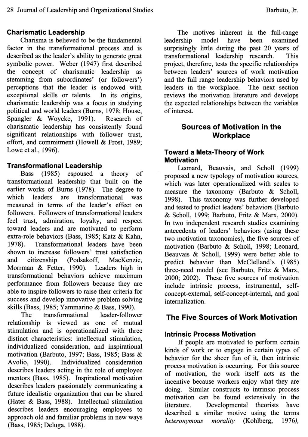 28 Journal of Leadership and Organizational Studies Barbuto, Jr.